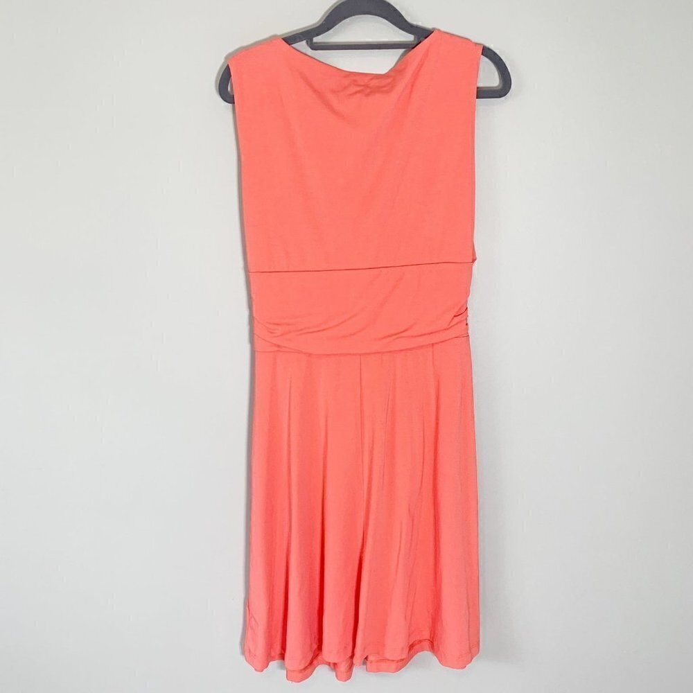 Lands' End Women Coral Pima Cotton Modal Surplice Ruched Sleeveless Dress Size S - Picture 6 of 10